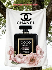 Chanel Coco Noir Perfume Bottle Floral Flannel Throw Blanket IMG_6661